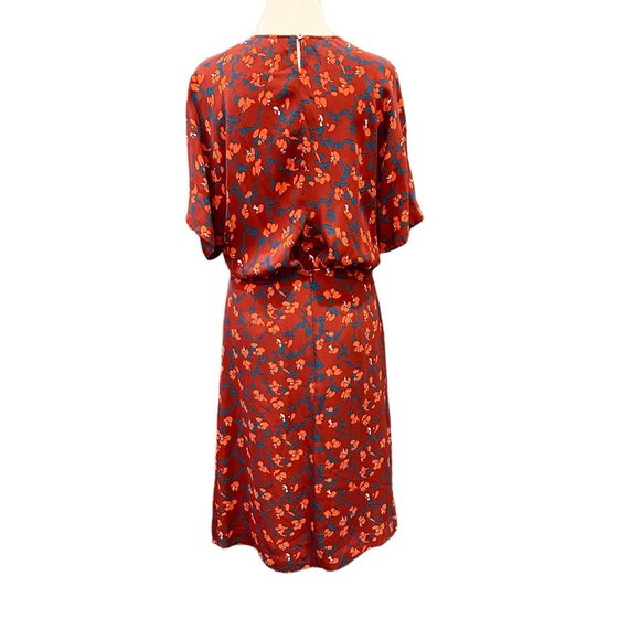 MARIMECKKO RUST RED SUMMER FALL DAY MIDI DRESS FLORAL PRINT FLOWER SUMMER XS - Picture 2 of 14